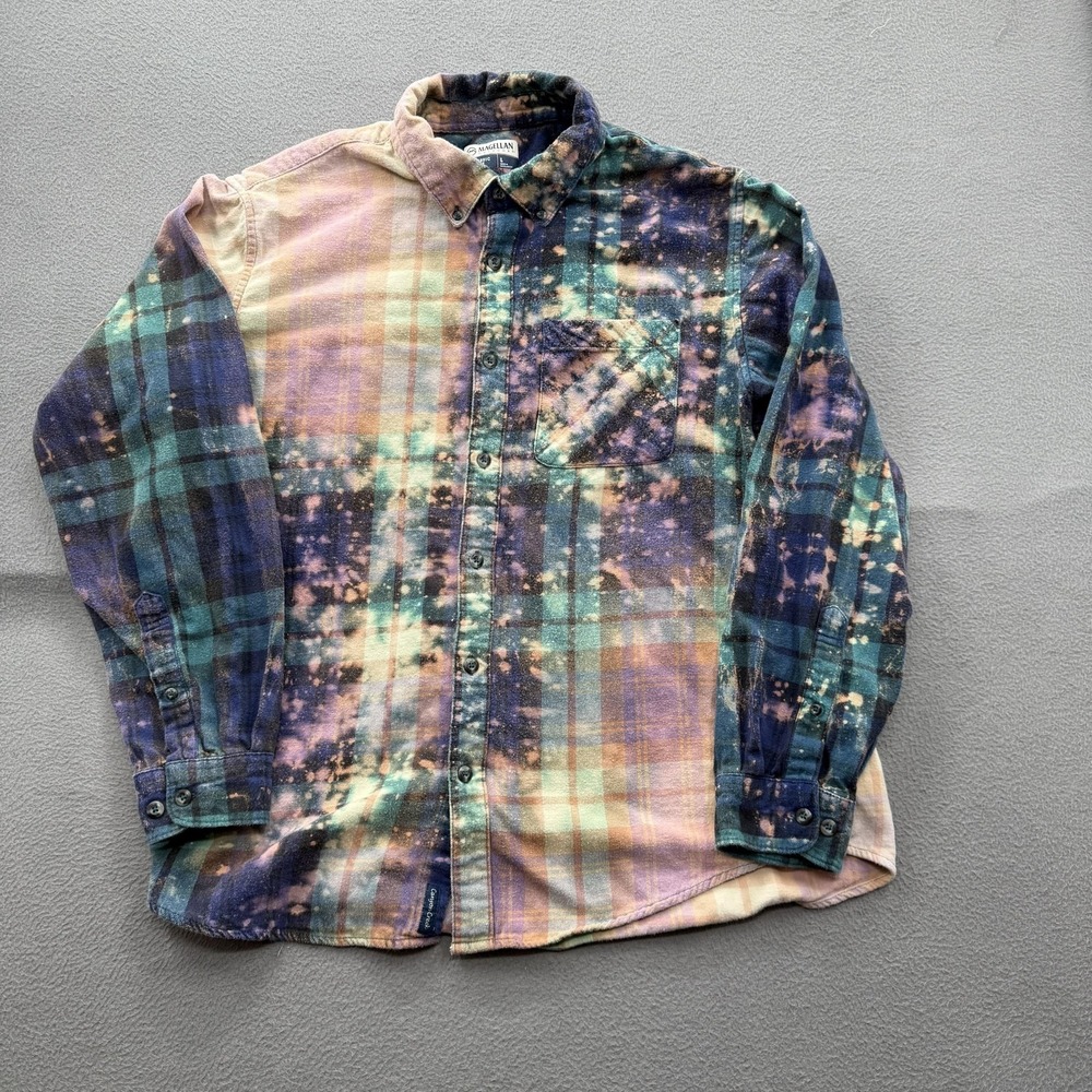 Magellan Outdoors Shirt Mens Large Plaid Bleached Flannel Long Sleeve Button Up